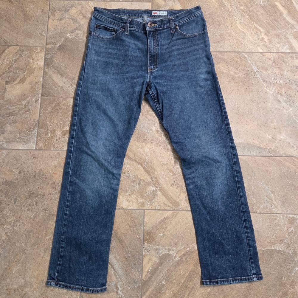 Wrangler Premium Straight Fit Mens Jeans Blue Denim 34x30